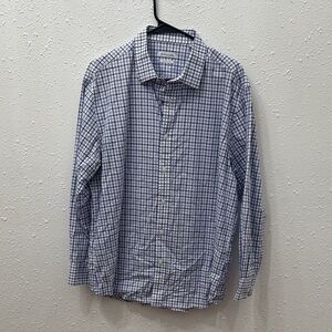 Haggar Men's Blue and White Checkered Button Down Shirt